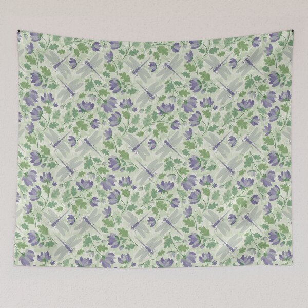 Item preview, Lilac flowers and dragonflies on a light background designed and sold by Yuka-Krable.