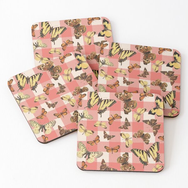 Item preview, Salmon and Cream Cottagecore Gingham with Colorful Butterflies All Over Print Pattern designed and sold by LADGraphics.