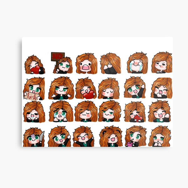 Twitch Emotes / 6 Cute chibi emoji emotes for streamers / kawaii brunette  girl stream emoji gg hype rage lol