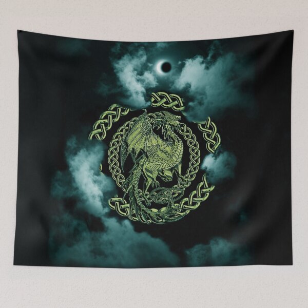 Item preview, Gold Celtic Dragon Cyan Moon Eclipse in the Clouds designed and sold by Kim Andrews.