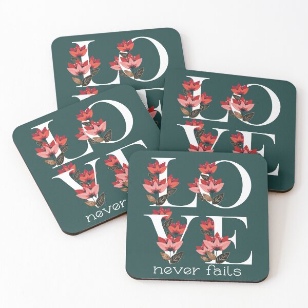 Item preview, Love never fails, scripture based floral typography  designed and sold by Rachel Vass.