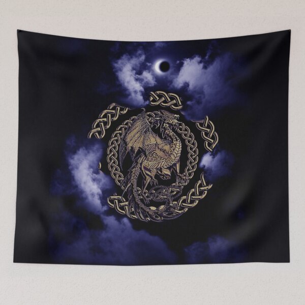 Item preview, Gold Celtic Dragon Dark Blue Moon Eclipse in the Clouds designed and sold by Kim Andrews.