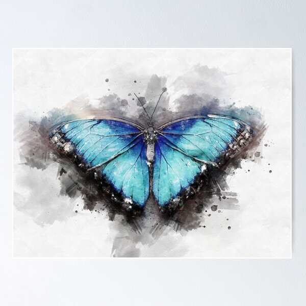 Item preview, Blue Butterfly Watercolour Landscape Print designed and sold by watercolourgirl.