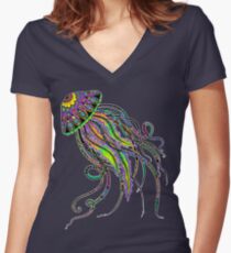 Electric Jellyfish Women's Fitted V-Neck T-Shirt