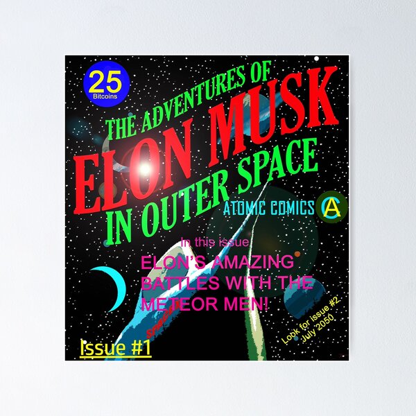 Artikel-Vorschau von Elon Musk in der Weltraum-Comic-Buch-Cover-Ausgabe Nr. 1, designt und verkauft von David Lee Thompson.