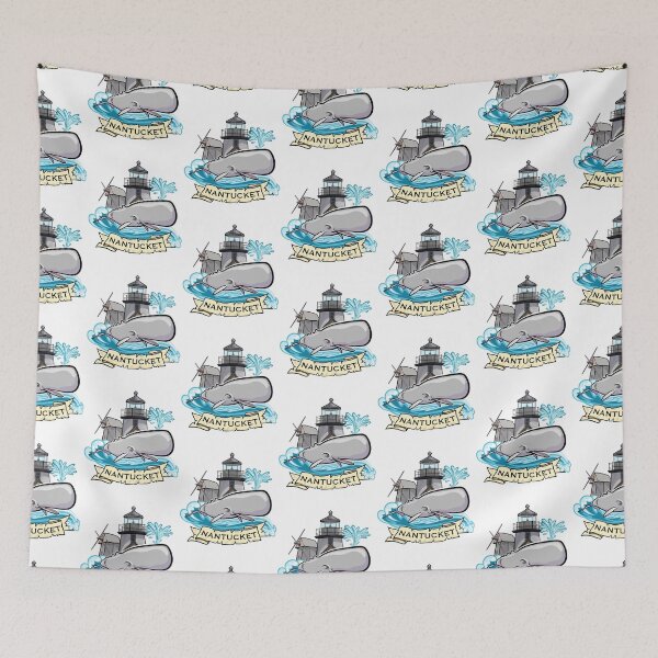 Item preview, Nantucket Nautical Illustration Design with whale lighthouse windmill designed and sold by SunNoonPark.
