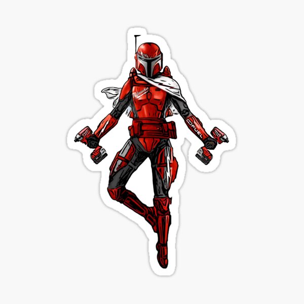 Gepanzerter Soldat mit Jetpack und Milwaukee-Werkzeugen Sticker