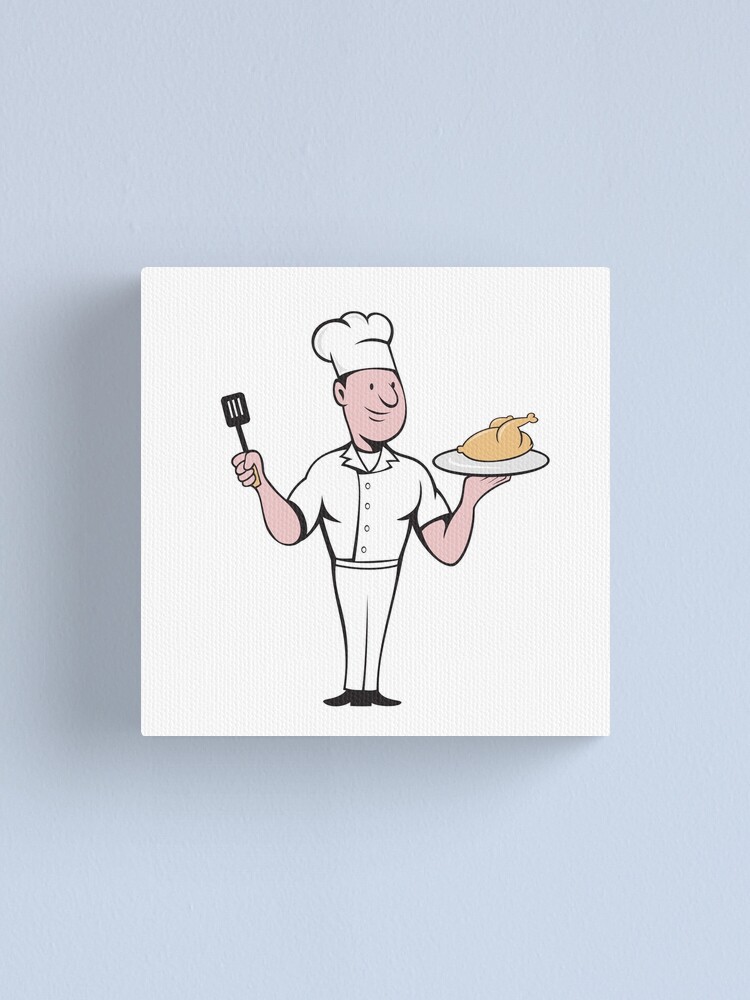 Chef Koch Braten Huhn Spachtel Karikatur Leinwanddruck Von Patrimonio Redbubble