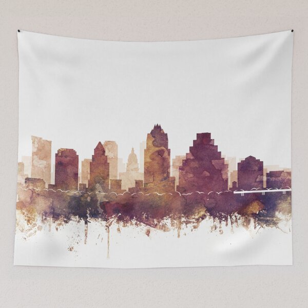 Item preview, Austin Skyline Watercolor Orange Purple by Zouzounio Art designed and sold by zouzounioart.