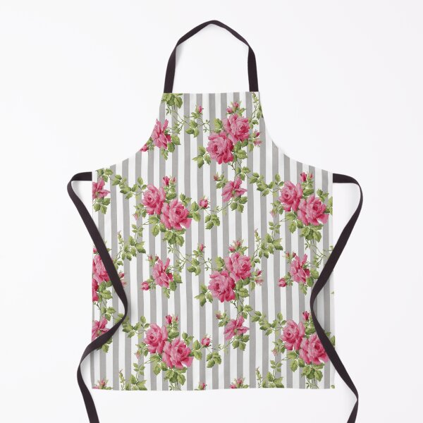 Item preview, Vintage Pink Roses Grey Stripe Pattern designed and sold by karwilberevivalcollection.