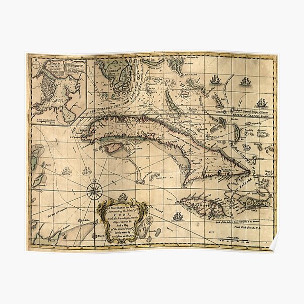 Mapa vintage de Cuba (1762) Póster