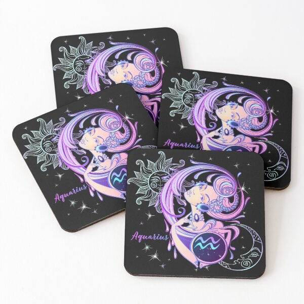 Item preview, Aquarius Zodiac Neon Lady With Sun and Crescent Moon designed and sold by Trinket-Trickster.