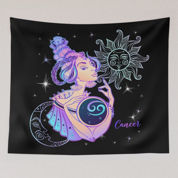 Item preview, Cancer Zodiac Neon Lady With Sun and Crescent Moon designed and sold by Trinket-Trickster.