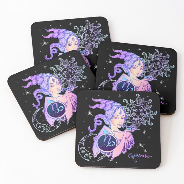 Item preview, Capricorn Zodiac Neon Lady With Sun and Crescent Moon designed and sold by Trinket-Trickster.