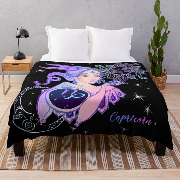 Item preview, Capricorn Zodiac Neon Lady With Sun and Crescent Moon designed and sold by Trinket-Trickster.