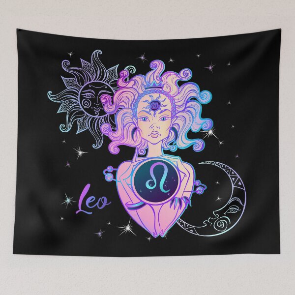 Item preview, Leo Zodiac Neon Lady With Sun and Crescent Moon designed and sold by Trinket-Trickster.