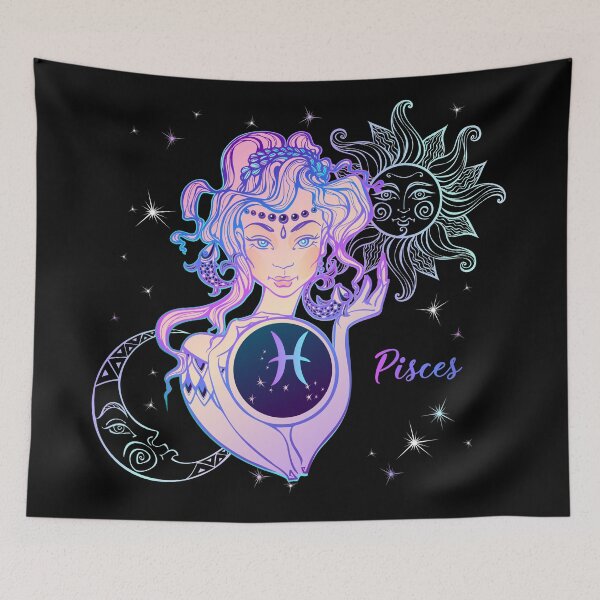 Item preview, Pisces Zodiac Neon Lady With Sun and Crescent Moon designed and sold by Trinket-Trickster.
