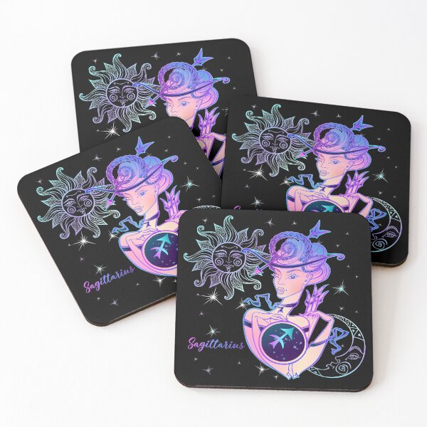 Item preview, Sagittarius Zodiac Neon Lady With Sun and Crescent Moon designed and sold by Trinket-Trickster.