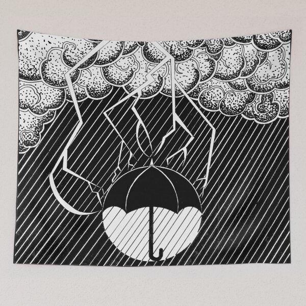 Item preview, Japanese Storm Clouds Lightning Strike Umbrella designed and sold by ADashofBasil.