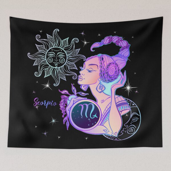Item preview, Scorpio Zodiac Neon Lady With Sun and Crescent Moon designed and sold by Trinket-Trickster.