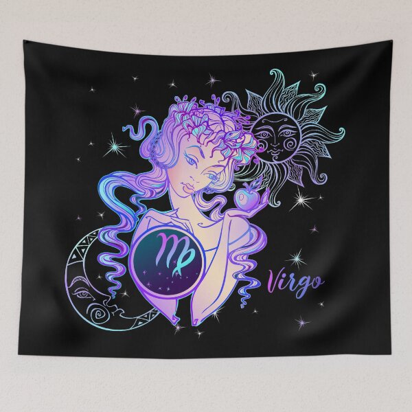 Item preview, Virgo Zodiac Neon Lady With Sun and Crescent Moon designed and sold by Trinket-Trickster.