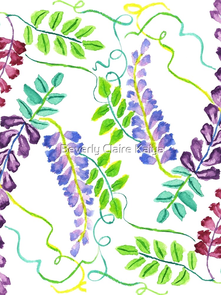 Hand-Painted Watercolor Japanese Wisteria Flowers by beverlyclaire