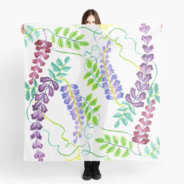 Hand-Painted Watercolor Japanese Wisteria Flowers Scarf