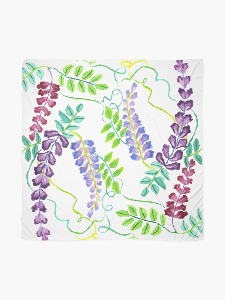Alternate view of Hand-Painted Watercolor Japanese Wisteria Flowers Scarf