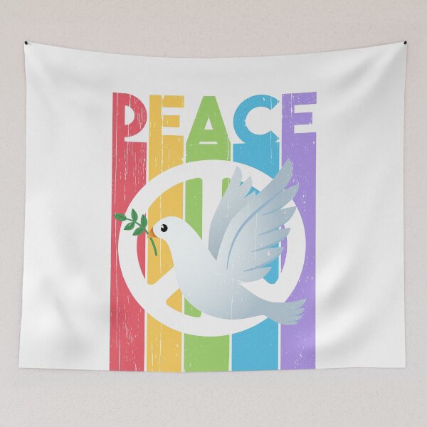 Item preview, Peace: distressed typography with dove bearing olive branch designed and sold by Happy Puppy Print On Demand.