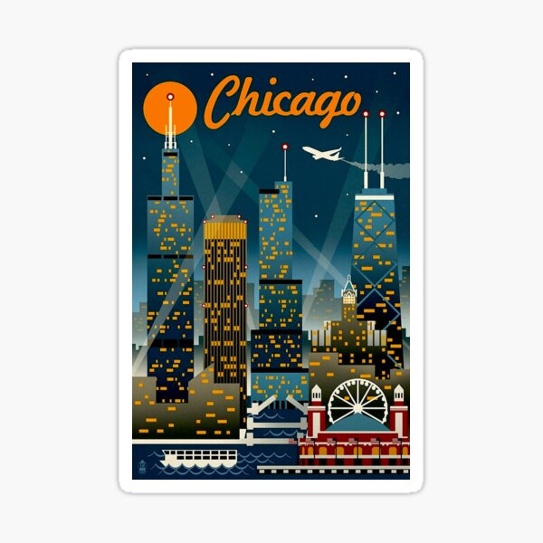 CHICAGO ; Vintage Travel Advertising Print Sticker