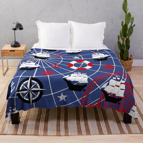 Item preview, Sailing Boat Pattern - nautical print with anchors and boats on blue background designed and sold by kapotka.