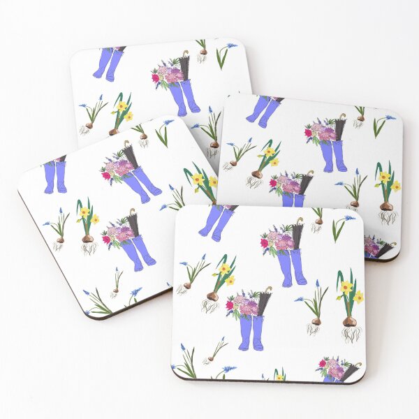 Item preview, Blue rain boots and spring flowers designed and sold by orangerinka.