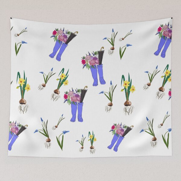 Item preview, Blue rain boots and spring flowers designed and sold by orangerinka.