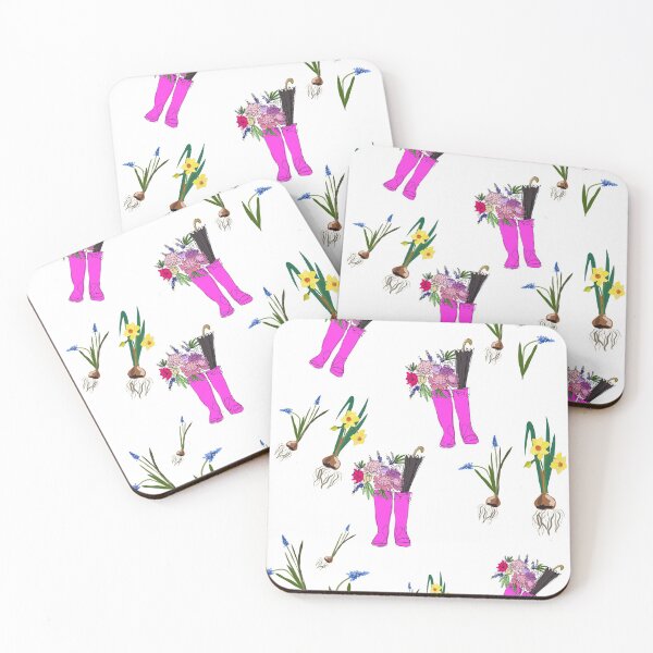 Item preview, Pink rain boots and spring flowers designed and sold by orangerinka.