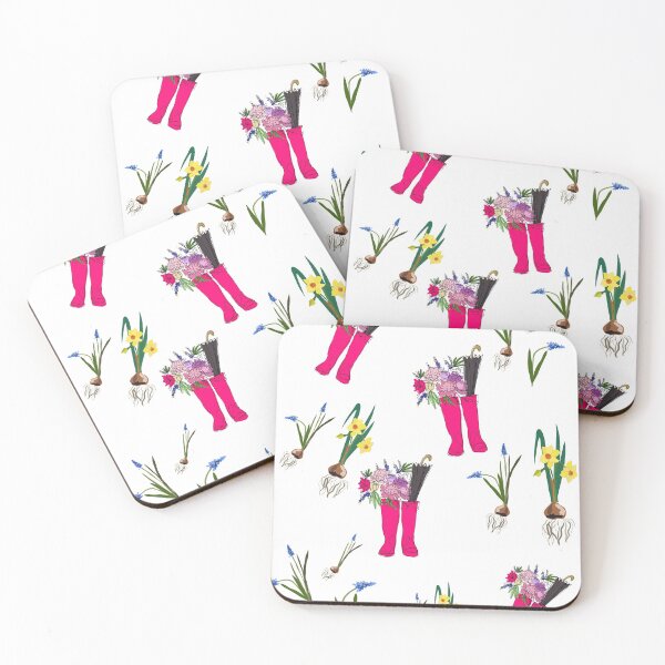 Item preview, Raspberry pink rain boots and spring flowers designed and sold by orangerinka.