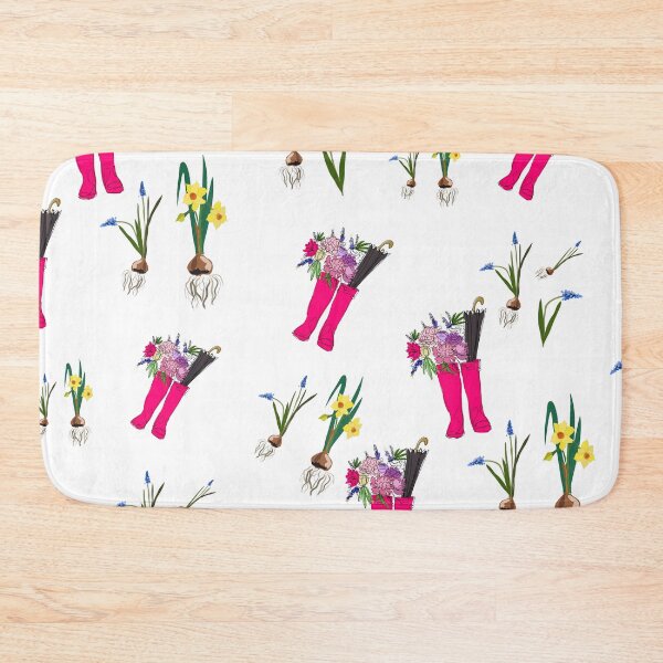 Item preview, Raspberry pink rain boots and spring flowers designed and sold by orangerinka.