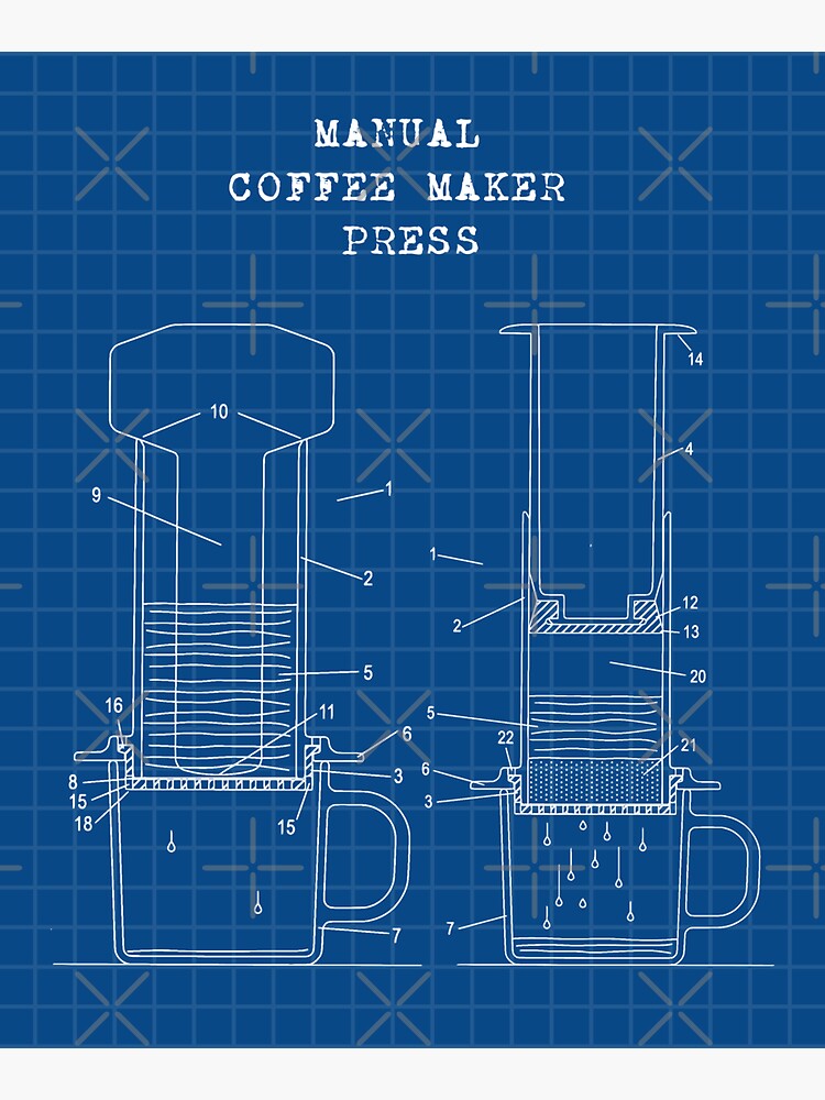"Coffee Maker Press Technical Drawing Patent Blueprint" Sticker for