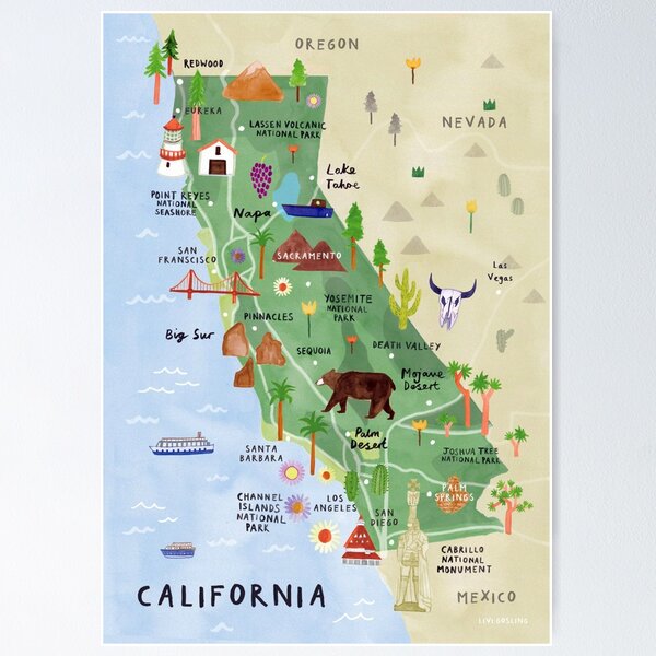 Item preview, " USA: California - National Parks and Landmarks Map ... designed and sold by MOUNTAINS on FIRE.