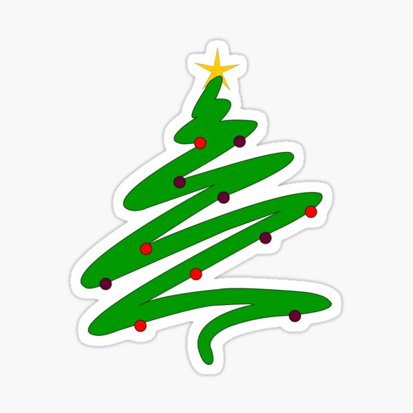 Green Christmas Tree Doodle Illustration Sticker