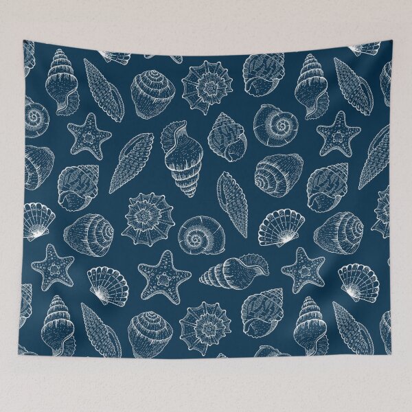 Item preview, Navy Blue Shellfish Starfish Pattern designed and sold by thelustrous.