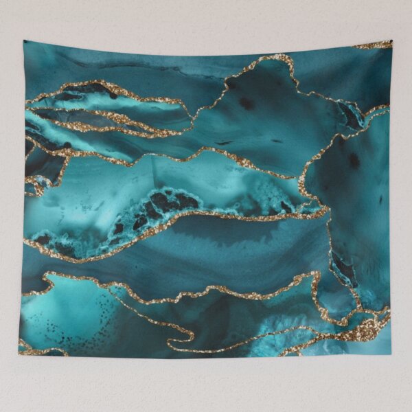Item preview, Luxurious Turquoise Blue and Gold Shimmer Agate  designed and sold by aartidote.