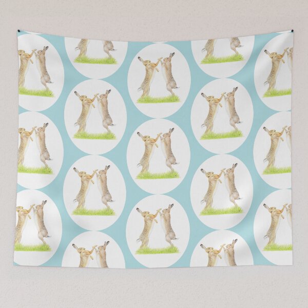 Item preview, Boxing Hares Drawing (blue) designed and sold by SandraWarmerdam.