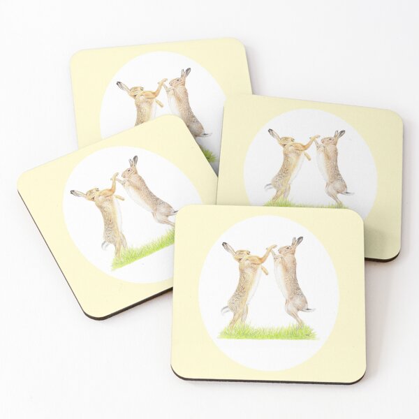 Item preview, Boxing Hares Drawing (yellow) designed and sold by SandraWarmerdam.