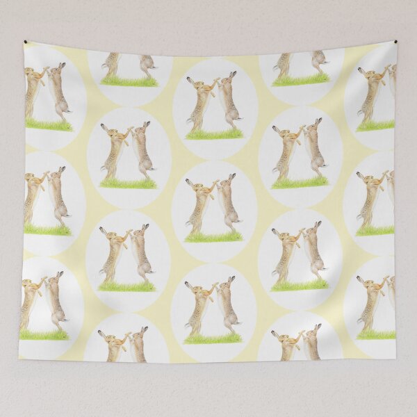 Item preview, Boxing Hares Drawing (yellow) designed and sold by SandraWarmerdam.