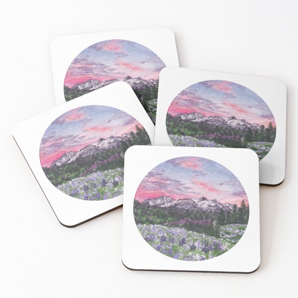 Item preview, Purple Skies with Mountains and Fields Watercolour Landscape Painting designed and sold by floweringwords.