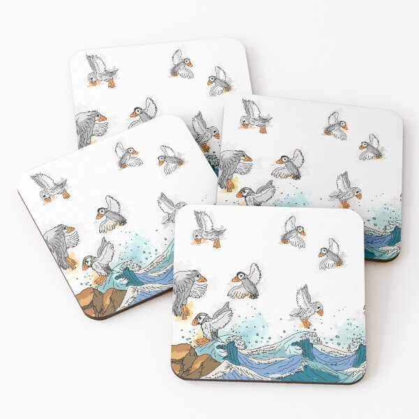 Item preview, Puffins on the Sea // Alba designed and sold by Lunaticrafts.