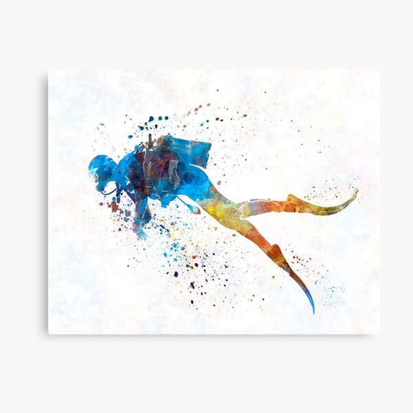 Man scuba diver 01 in watercolor Canvas Print