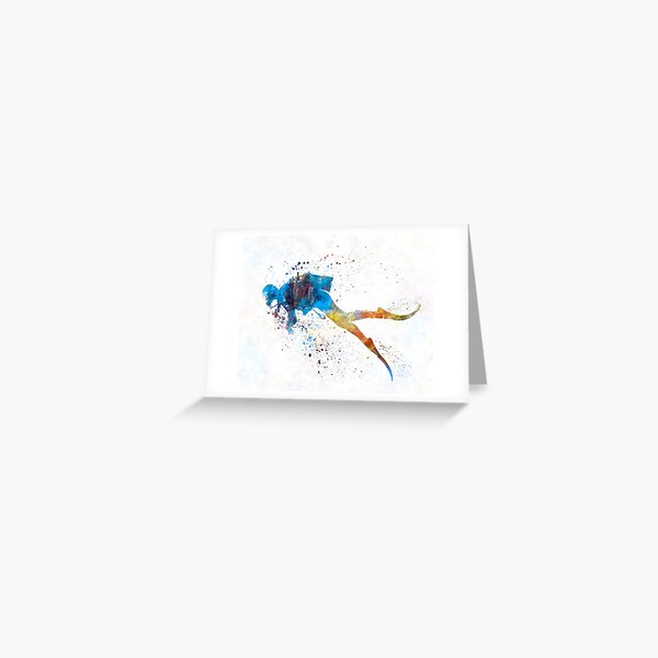 Man scuba diver 01 in watercolor Greeting Card
