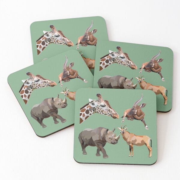 Item preview, African Safari Wildlife Design – Giraffe, Bongo, Rhino & Roan Antelope Illustration designed and sold by PrettylittlepastelUk.