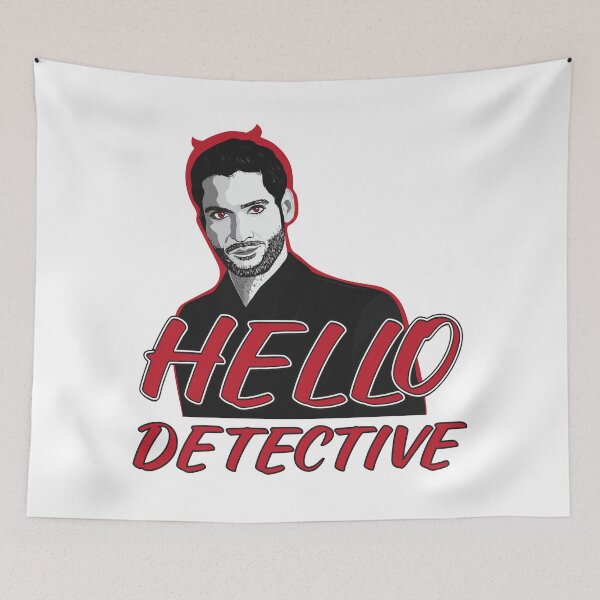 Item preview, Lucifer Morningstar Hello Detective Design For White Background  designed and sold by blackwolfpixels.